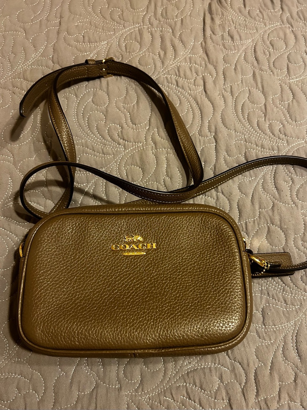Coach Pebbled Leather Crossbody Bag in Tan with Gold Hardware